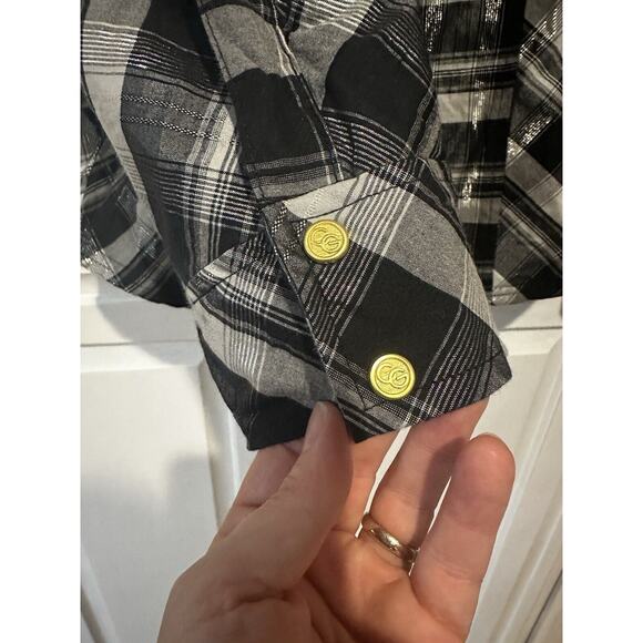 COOGI Women’s Black Embellished Button Shirt Gold Accents Size XL Smocked Waist - Picture 6 of 15